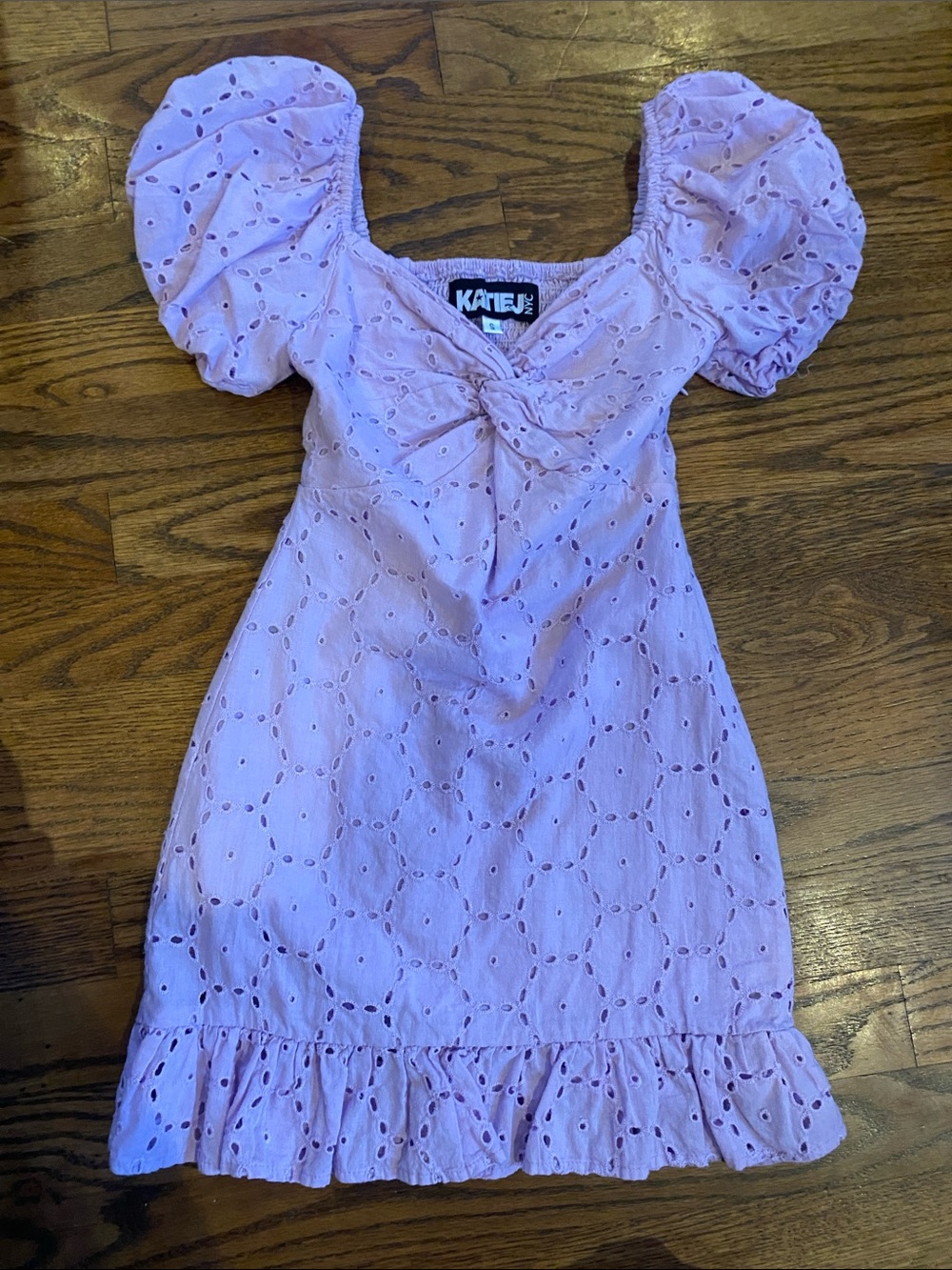 Katie J NYC Lilac Eyelet Puff-Sleeve Dress